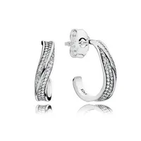 925 Sterling Silver CZ Diamond earrings with Retail Box fashion Elegant Waves Ear hook Earrings for Women Girls Gift Jewelry EARRING