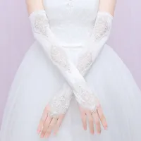 Длинные свадебные перчатки без пальцев кружева атласная длина локтя свадебные аксессуары для женщин формальные вечерние перчатки длинные guantes de novia