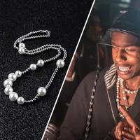 Мода мужское жемчужное ожерелье хип-хоп из нержавеющей стали шарик бисером ювелирные изделия ключицы цепи ожерелья