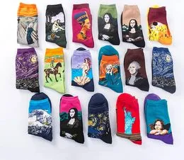 Calcetines altos hasta el muslo para hombre, calcetín de algodón, estilo  callejero, pintura famosa, colorido, 10