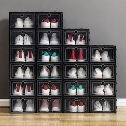 Paquete de 10 cajas de zapatos transparentes apilables, almacenamiento de  zapatos para armario, contenedores resistentes con puerta, almacenamiento  de