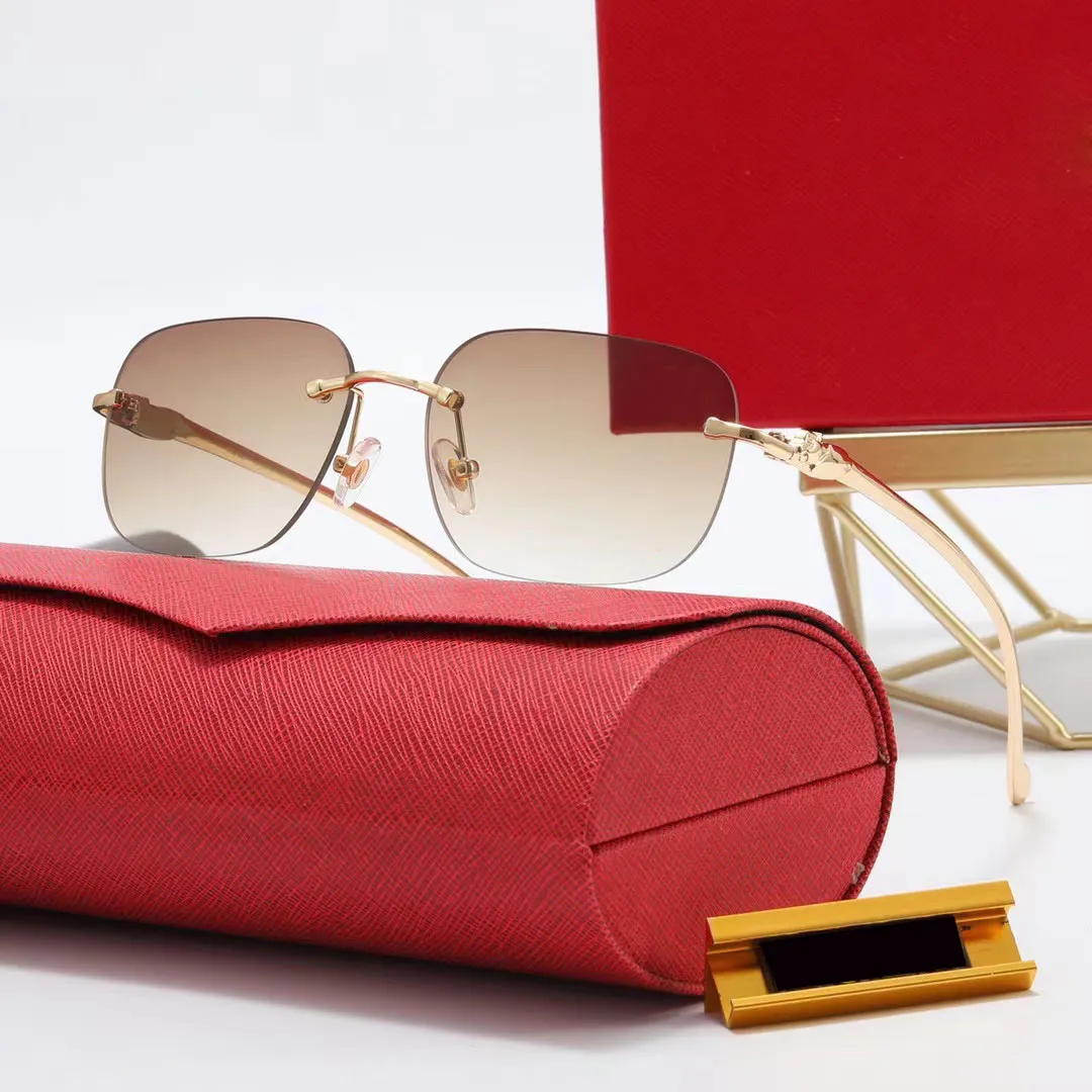 2022 Pink Sunglasses Designer Women Men Luxury Carter Cubic Zircon Buffalo Horn Sun glasses Rimless Buffs Women Shade Frameless Carti Eyewear Round Oval Eyeglasses