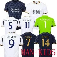 2324 Camiseta de fútbol visitante del Real Madrid 7 Vinicius 5 Bellingham  10 Modric Conjunto de camiseta para niños