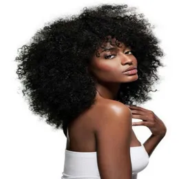 Hot Afro Kinky Curly Peruka Symulacja Ludzki Włosy Kinky Kręcone Peruki Z Bangami W Darmowa Wysyłka
