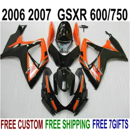 Najwyższej jakości Zestaw dochodów ABS dla Suzuki GSXR600 GSXR750 06 07 K6 GSX-R 600/750 2006 2007 Orange Black Fairings Set V40F