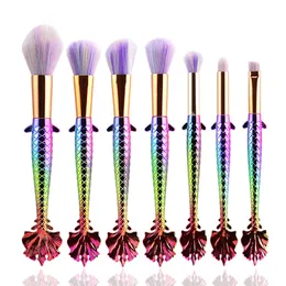 New 7 Pcs Mermaid Makeup Brush Set Rainbow Fish Tail Foundation Powder Eyeshadow Make Up Brushes Pinceaux De Maquillage