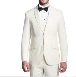 Custom Made Damat Smokin 2016 Fildişi Groomsmen Şal Yaka Best Man Suit / Damat / Düğün / Balo / Akşam Yemeği Takımları (Ceket + Pantolon + Kravat + Yelek)