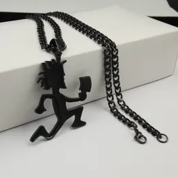 Pläterad svart ICP smycken punk rostfritt stål stort 2 '' luckan juggralett hänge med 5 mm 24 tum kubansk kedjehalsband