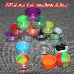 3ml acrylic outside with silicone inside wax container food grade silicone jar acrylic with silicone container for oil or cosmetic