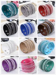 wholesale NEW HOT Fashion Leather Wrap Wristband Punk Crystal Rhinestone Bracelet Bangle Free Ship