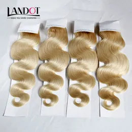 Capelli vergini dell'onda del corpo russo Grado 8A Colore # 613 Candeggina Bionda Tesse di capelli umani Fasci Estensioni di Remy 3/4 Pz Lotto Trame doppie da 12-30 pollici