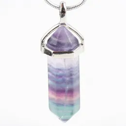 Bulk 5 Pieces Rainbow Fluorite Stone Healing Chakra Prism Point Gemstone Pendulum Bead Silvery Pendant Charm Jewelry