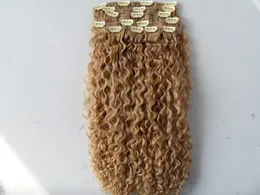 Moğol kıvırcık saç atkı klip doğal kinky curl işlenmemiş bakire remy sarışın insan uzantıları örgüleri