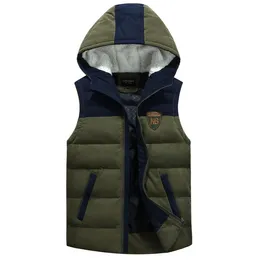 Fall-New Casual Duck Down Hooded Vest Mens Winter Sleeveless Jacket Plus Size Army Green Spliced Colors Thick Warm Waistcoat orange