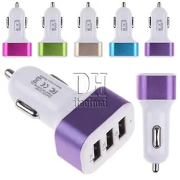 3 USB Ports Car Charger Metal Ring 5V 5.1A Universal Colorful Adapter for iphone 6 Samsung Note 4 DHL