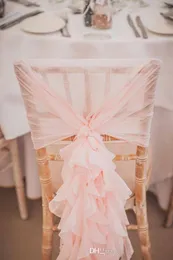 In Stock 2017 Blush Pink Ruffles Chair Covers Vintage Romantic Chair Sashes Beautiful Fashion Wedding Decorations 02
