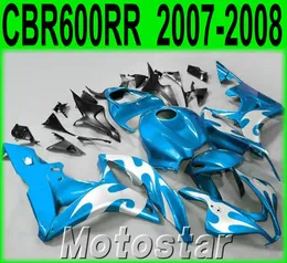 Enjeksiyon kalıplama HONDA CBR600RR 07 08 için popüler bodykits fairings CBR 600RR F5 2007 2008 mavi siyah gümüş plastik kaporta kiti KQ93