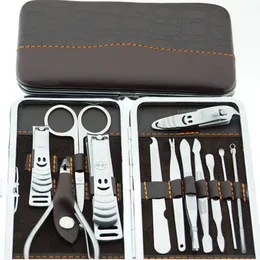 Wholesale-Nail Care Set Pedicure Scissor Tweezer Knife Ear pick Utility Manicure Set Tool Stone Pattern Case+1 Set 12pcs Nail Clipper Kit