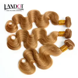 Peruvian Body Wave Wavy Virgin Hair Honey Blonde Peruvian Human Hair Weaves Buntar Color 27 # Extensions 3 / 4PCS LOT 12-30Inch Dubbel Wefts