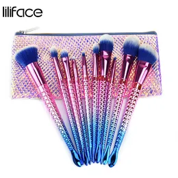 Juego de brochas de maquillaje de sirena mango chapado base profesional sombra de ojos rubor cosm ticos belleza escamas de pescado Kits de