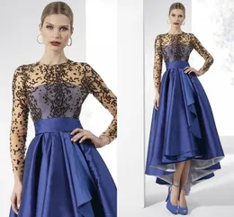 Elegant Royal Blue High Low Mother Of The Bride Dresses Long Sleeve Black Beaded Dresses Evening Wear Plus Size Mothers Gowns
