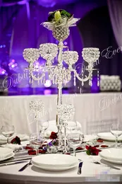 Hot Sprzedaż 5 Arms Silver Metal Wedding Candelabras Centerpiece z kryształowym kuli ziemskiej