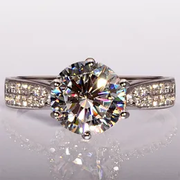 Gratis frakt runda klipp Hot 4ct Topaz Diamonique Simulated Diamond 14kt White Gold Filled GF Engagement Women Wedding Ring SZ 5-11