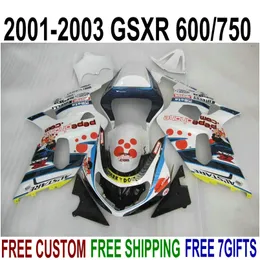 7ギフトパーフェクトフィット鈴木GSX-R600 GSX-R750 01 02 03フェアリングキットK1 GSXR600 / 750 2001-2003ブルーダークドッグフェアリングセットXA96