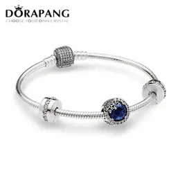 DORAPANG 925 Sterling Silver Dazzling Snowflake Charm Fit Bracelets Twilight Blue Crystals & Clear CZ Women Gift DIY Jewelry