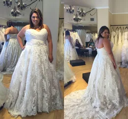 2016 Plus Size Lace Wedding Dresses Sweetheart Ruffles A Line Beaded Waist Bridal Gowns Custom Made Wedding Gowns