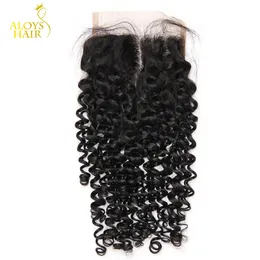 Grau 7A Não Transformados Indiano Virgem Do Cabelo Humano Encerramento Parte Livre Parte Do Meio Kinky Curly Lace Top Encerramento Indiano Encaracolado Fechamentos Do Cabelo Pacotes