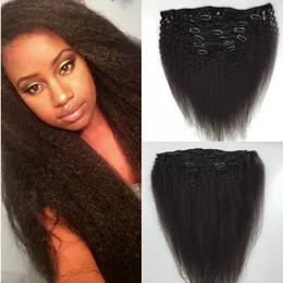 Brazylijski Kinky Prosto Clip In Human Hair Extensions 7 sztuk / zestaw Włoski Gruby Yaki Clip in Hair Extensions 120g 7 sztuk / partia