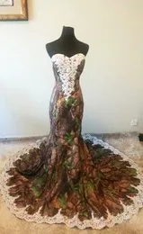 Syrenki Camo Suknie ślubne z koronki Bez ramiączek Sexy Camo Bridal Dress Custom Made Floor Długość Długa suknia ślubna Styl