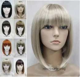 Darmowa wysyłka piękne urocze hot moda 8 kolorów BOB krótkie proste grzywki kobiety panie codzienne włosy peruka Hivision # E-9606