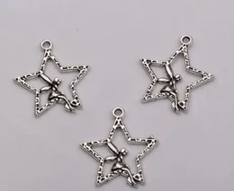 Varmförsäljning! 150pcs Antiqued Silver Alloy Ensidig Design Star Angel Charm Pendants 25 x 29.5mm DIY Smycken