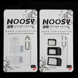 4 W 1 Noosy Nano SIM Karta Adapter Zestawy Micro Standard SIM Karta Narzędzia Karta SIM Karta Pin AndroidiPhone z boxem detalicznym 1000 sztuk