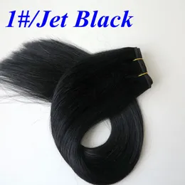 Brasilianska hårbuntar 100% Human Hair Weaves 100g 20inch 1 # / Jet Black Rak hår Wefts No Shedding Indian Hair Extensions