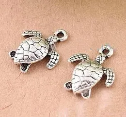 Nowa Darmowa Wysyłka 100 sztuk / partia Starożytne Posrebrzane Uroczy Morza Turtle Alloy Charms Wisiorki 12x15mm