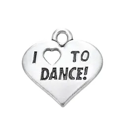 Darmowa wysyłka Nowa moda Łatwa do DIY 20 sztuk Grawerowany list Uwielbiam Dance Heart Charm Jewelry Biżuteria Dokonywanie dla naszyjnik lub bransoletki