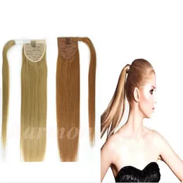 Toppkvalitet 100% Human Hair Ponytail 20 22in 100g # 60 / Platinum Blondin Double Drawn Brasilian Malaysian Indian Hair Extensions Fler färger