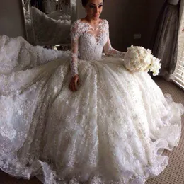 Elegant Charming Full Lace Wedding Dresses Cheap Vintage Long Sleeves Bridal Gown Muslim Ball Gown Vestidos De Novia Free Shipping