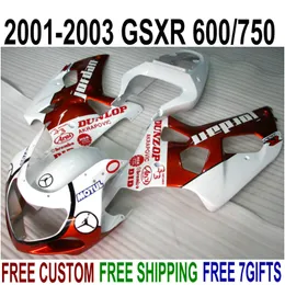 SUZUKI GSXR600 용 플라스틱 페어링 키트 GSXR750 2001 2002 2003 K1 레드 화이트 바디 키트 GSX-R600 / 750 01-03 페어링 세트 RA9