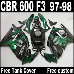 Lowest price fairing kit for HONDA CBR600 F3 1997 1998 CBR 600 F3 fairings 97 98 black green motobike set QY64