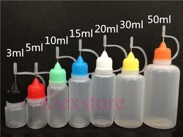 Needle bottle empty Mini plastic Long thin tip Soft PE eliquid oil dropper bottle 3ml 5ml 10ml 20ml 30ml 50ml with colorful caps