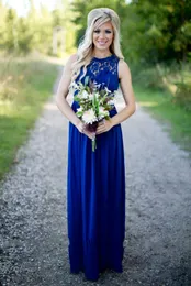 Royal Blue Country Bridesmaid Dresses for Weddings Chiffon Lace Illusion Jewel Neck Beads Plus Size Party Maid of Honor Gowns Under 100