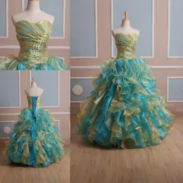 2020 I lager Sexbollklänning quinceanera Klänningar med pärlstavskristaller Lace Up Sweet 16 Dresses Prom Debutante Gowns QS130