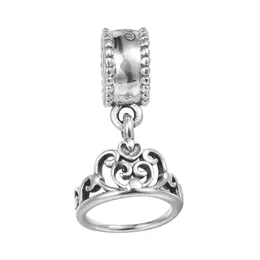Kopciuszek Tiara Silver Dangle Crown 100% 925 Sterling Silver Beads Fit Pandora Charms Bransoletka Autentyczne DIY Moda Biżuteria