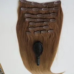 160g 20 22 인치 브라질 클립 헤어 확장 100% Humann Hair T8 14# Remy Straight Hair Weaves 10pcs/Set Free Comb