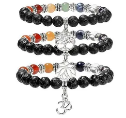 Ny 7 Chakra Lava-Rock Bead Armband Tree of Life Charm Armband Häftande Balans Beads Natursten Yogo Smycken Bra present