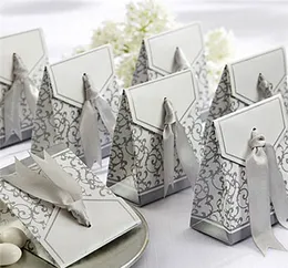 Ribbon Wedding Candy Paper Box Creative Golden Silver Ribbon Wedding Favors Party Present Candy Paper Box 10 PCS Boxar Candies Favou2694